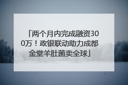 两个月内完成融资300万！政银联动助力成都金堂羊肚菌卖全球