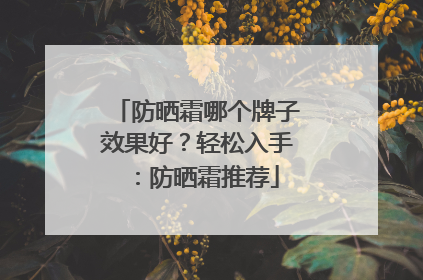 防晒霜哪个牌子效果好？轻松入手：防晒霜推荐